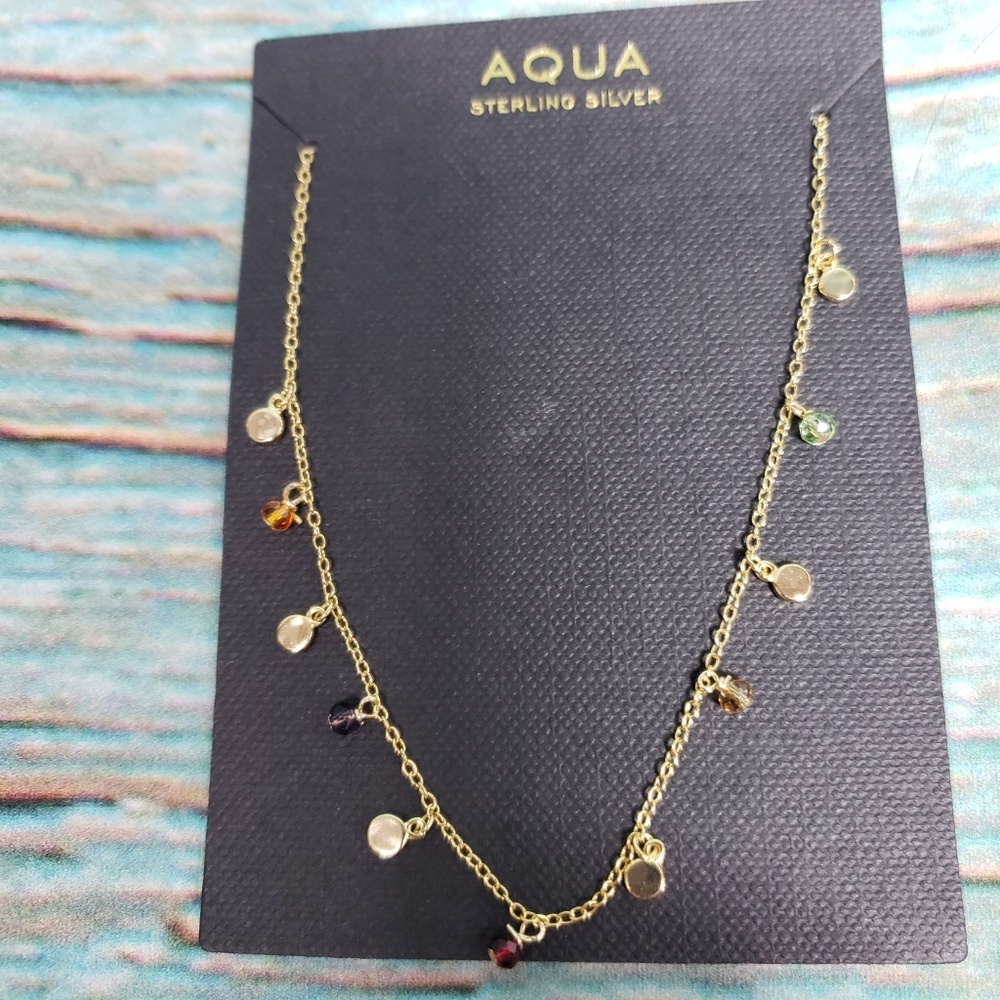 AQUA Rainbow Fringe Color Crystal Drop Necklace NWT - Picture 3 of 4